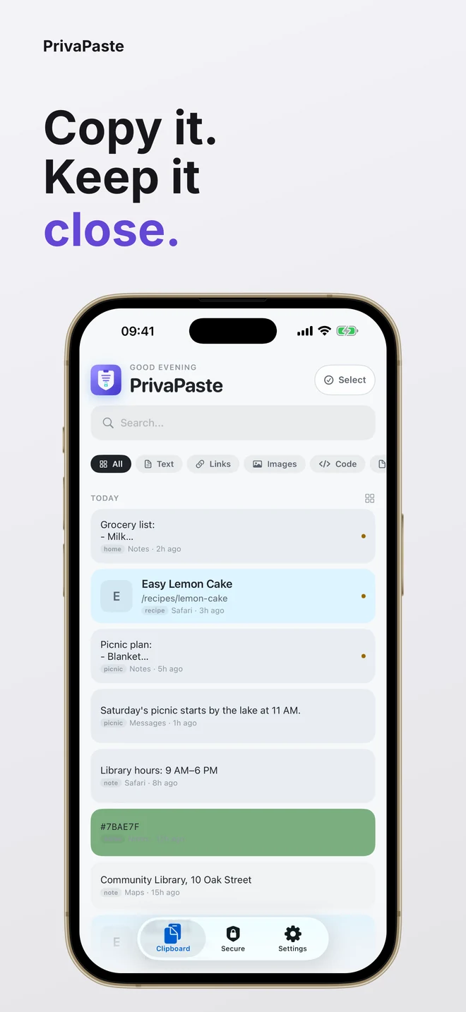 PrivaPaste clipboard history on iPhone