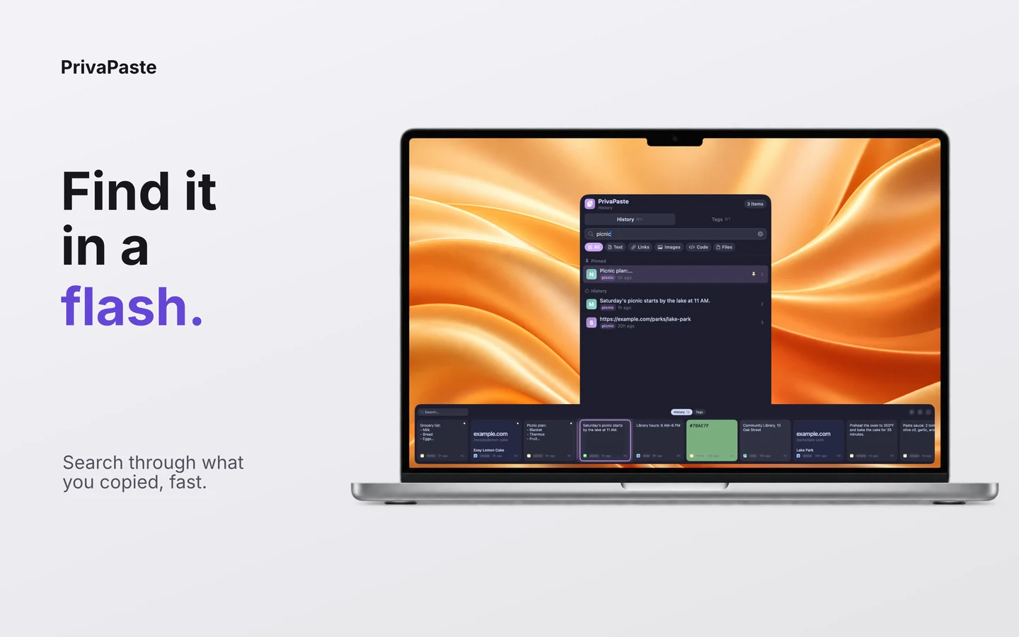 Search results in PrivaPaste on Mac
